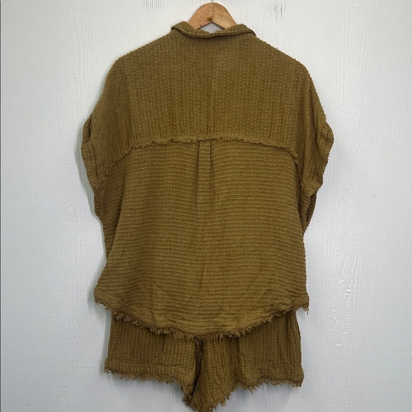 Free People - All Aboard Waffle Button Down Short Sleeve Short Romper Size Med - Picture 13 of 14